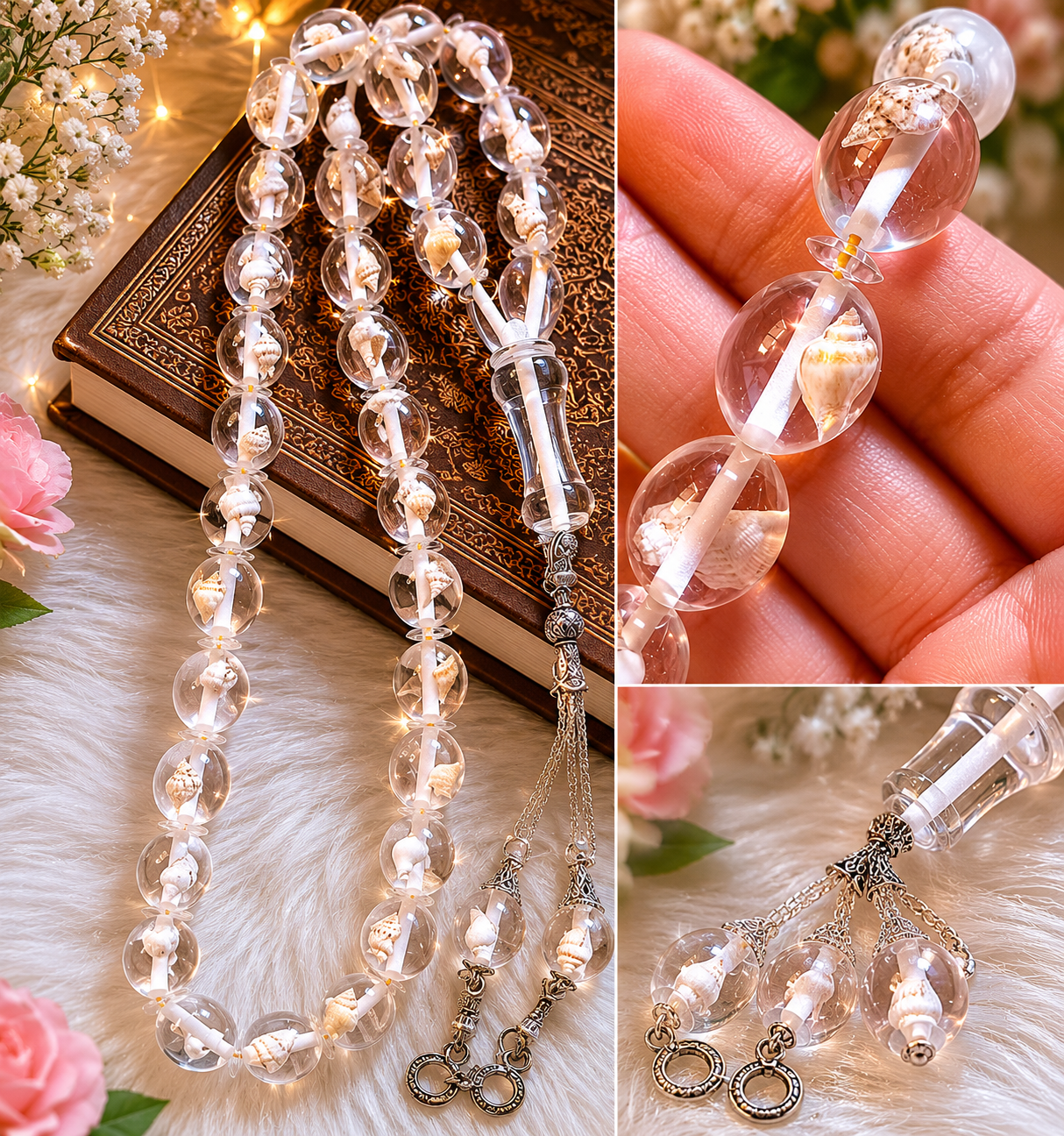 ✨ Luxury Crystal Shell Tasbeeh – Elegant Islamic Prayer Beads | Limited Stock 💎