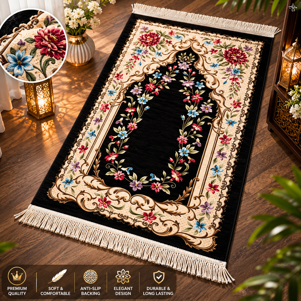 Luxury Floral Islamic Prayer Mat – Premium Soft Jainamaz with Elegant Design | Limited Stock — photo 2