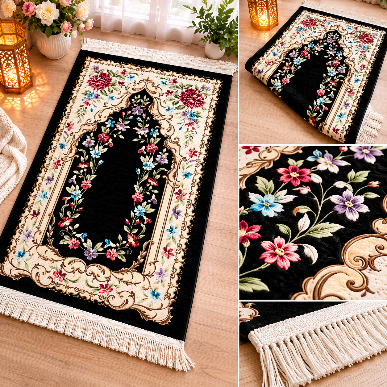 Luxury Floral Islamic Prayer Mat – Premium Soft Jainamaz with Elegant Design | Limited Stock