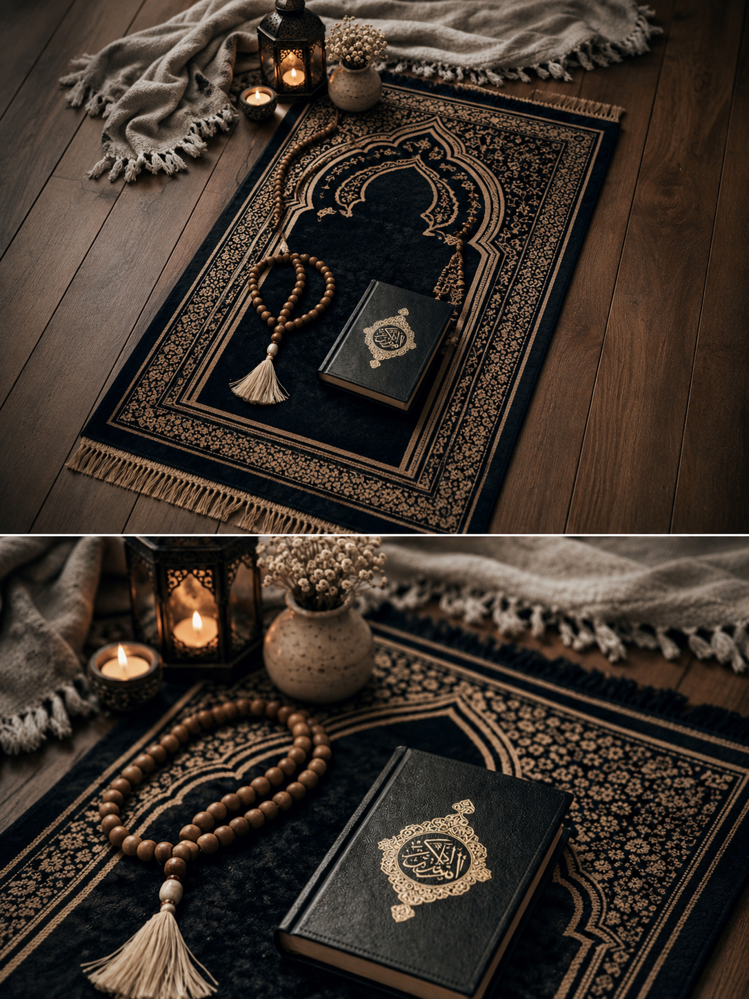 Premium Velvet Prayer Mat with Gold Islamic Pattern | Soft Janamaz for Salah — photo 1